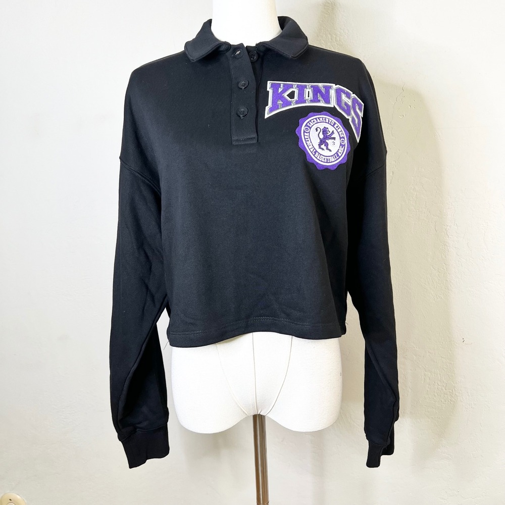 Sacramento Kings Pro Standard Cropped Polo Sweatshirt Women Size Small Black NEW